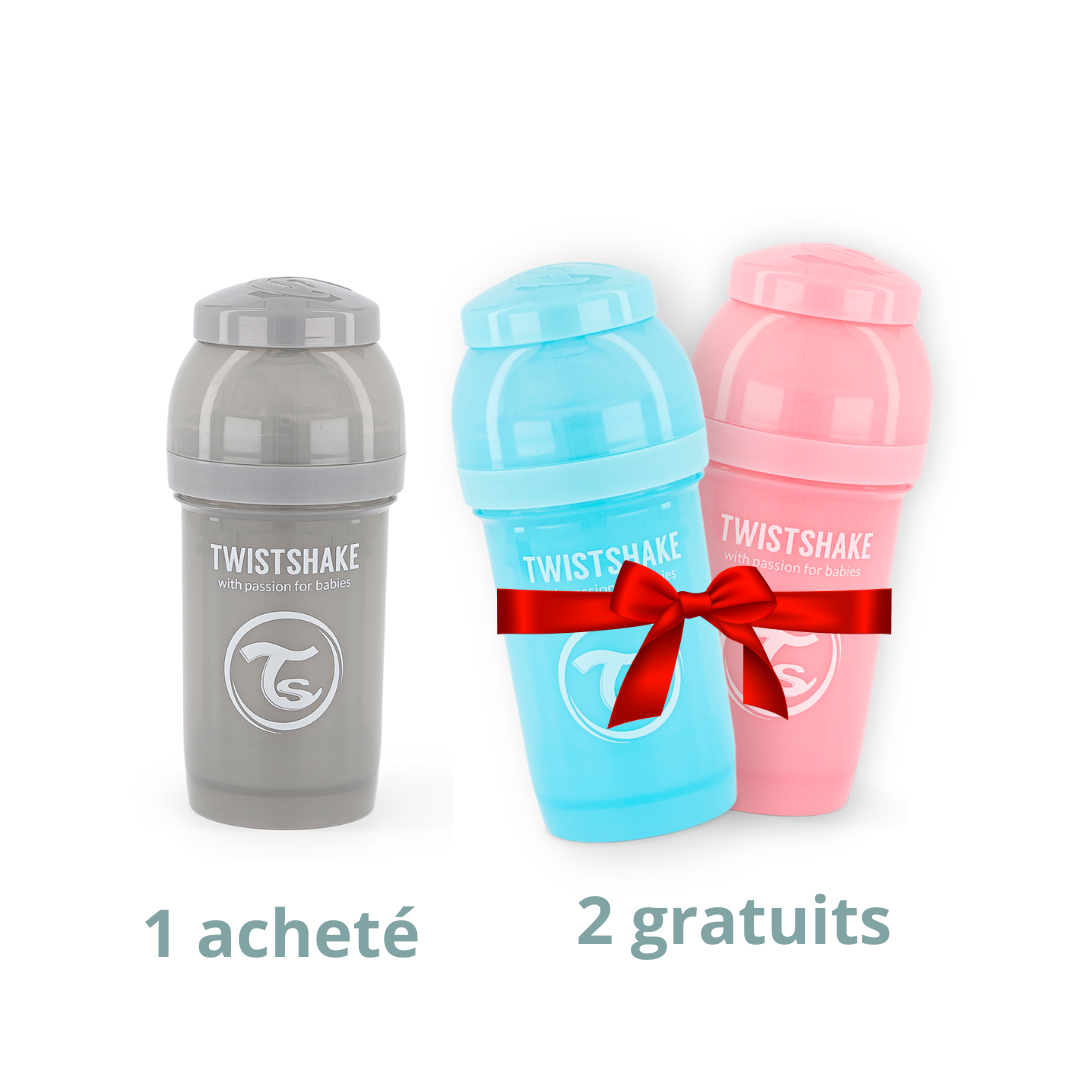 1 Biberon Anti-colique 180ml ACHETÉ + 2 Biberons GRATUITS