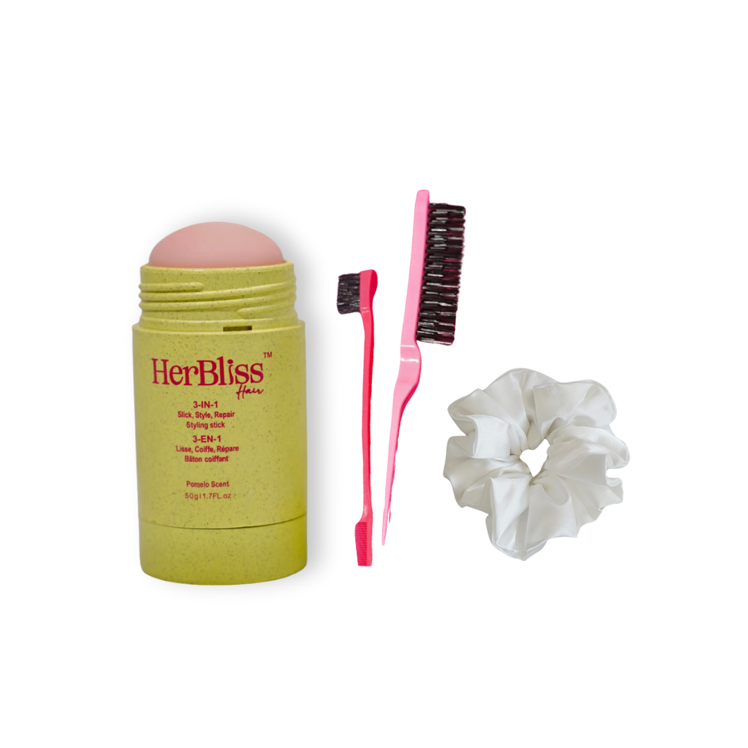 BÂTON COIFFANT + 2 BROSSES À CHEVEUX + CHOUCHOU EN SOIE
