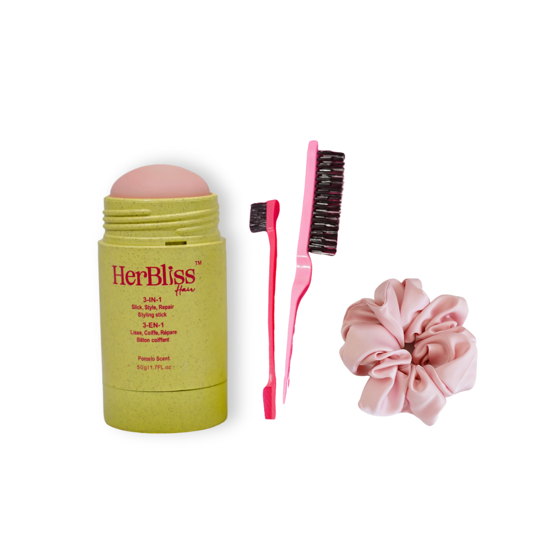 BÂTON COIFFANT + 2 BROSSES À CHEVEUX + CHOUCHOU EN SOIE