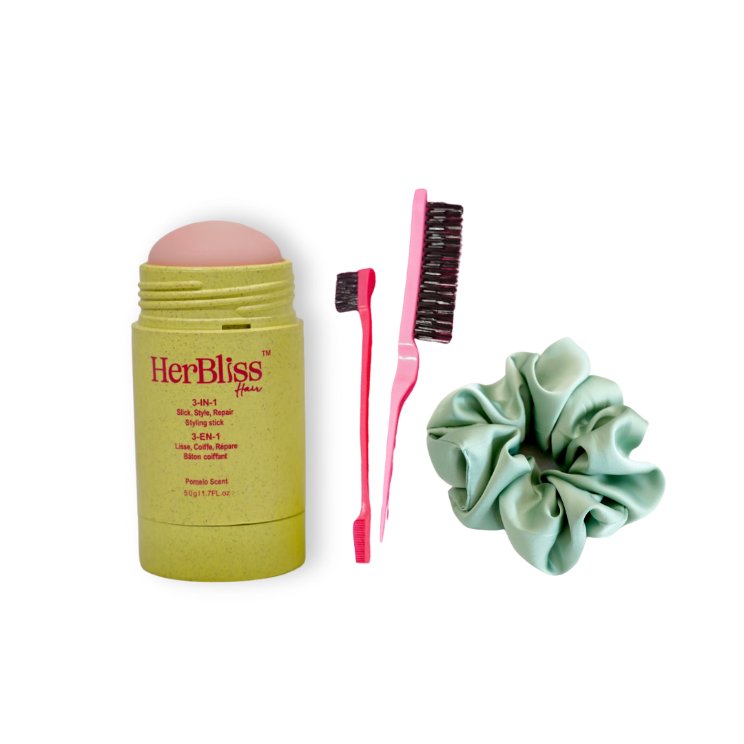 BÂTON COIFFANT + 2 BROSSES À CHEVEUX + CHOUCHOU EN SOIE