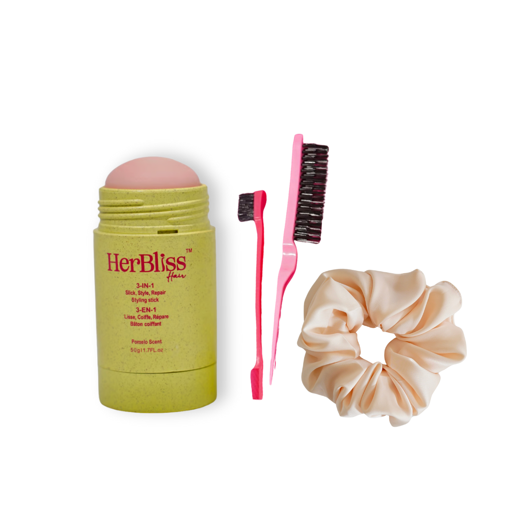BÂTON COIFFANT + 2 BROSSES À CHEVEUX + CHOUCHOU EN SOIE
