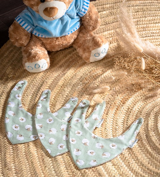 Pack de 3 Bavoirs - Bandana - Mouton vert