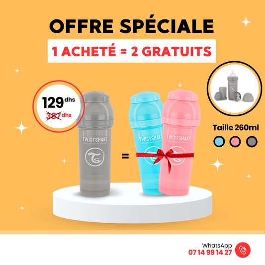 1 Biberon Anti-colique 260ml ACHETÉ + 2 Biberons GRATUITS