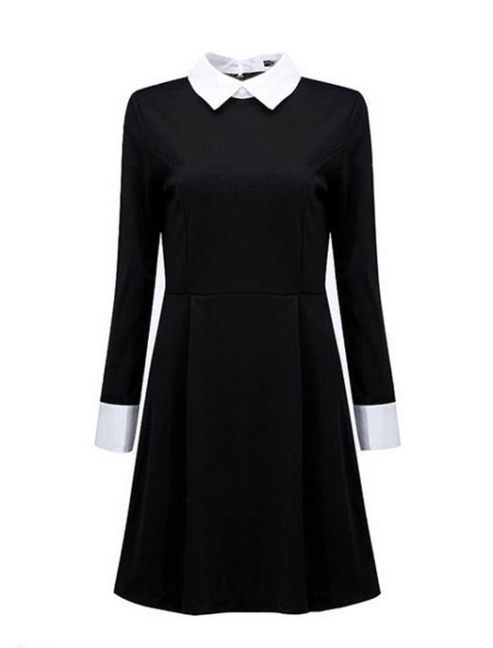Robe noire col blanc spéciale halloween (style wednesday Addams)