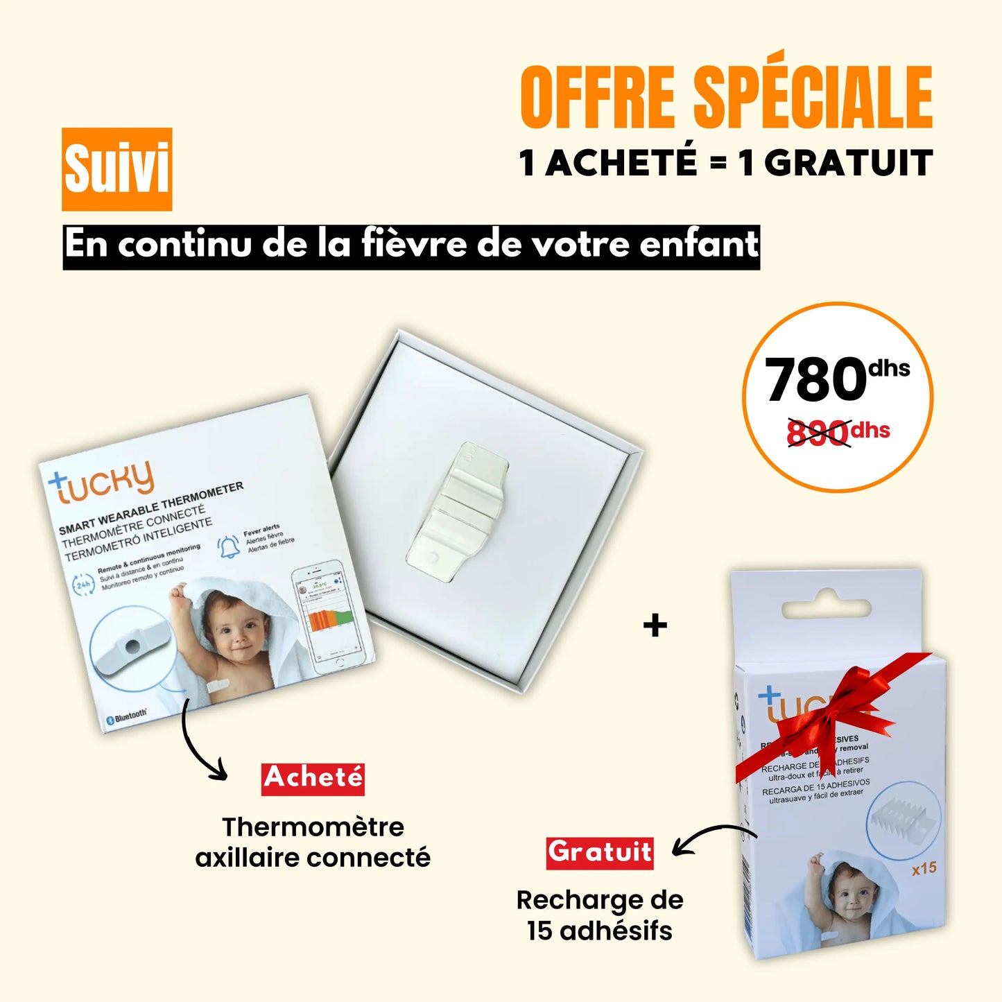 Pack thermomètre connecté avec Recharge de 15 adhésifs - Image #1