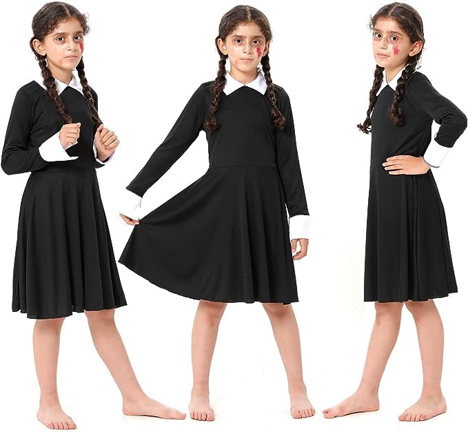 Robe noire col blanc spéciale halloween (style wednesday Addams)