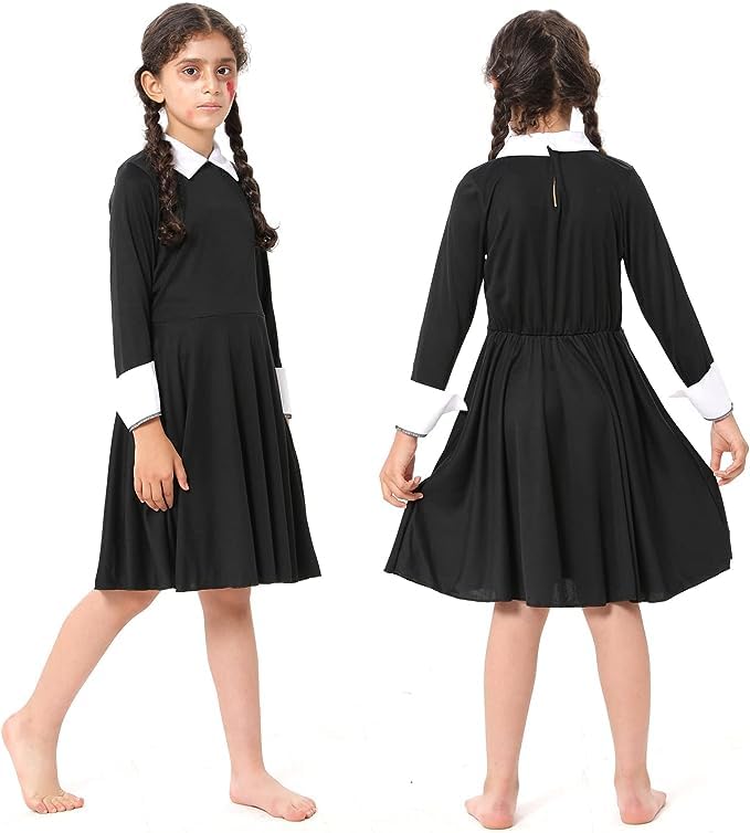 Robe noire col blanc spéciale halloween (style wednesday Addams)