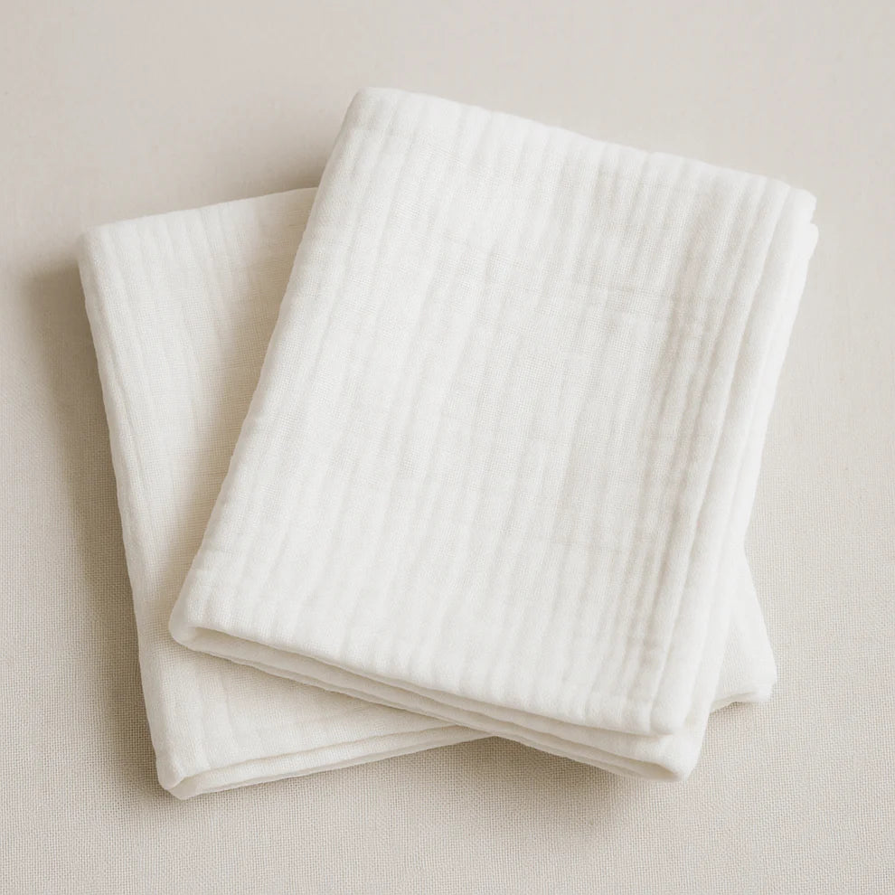 Duo de Langes  Double Gaze de Coton Blanc