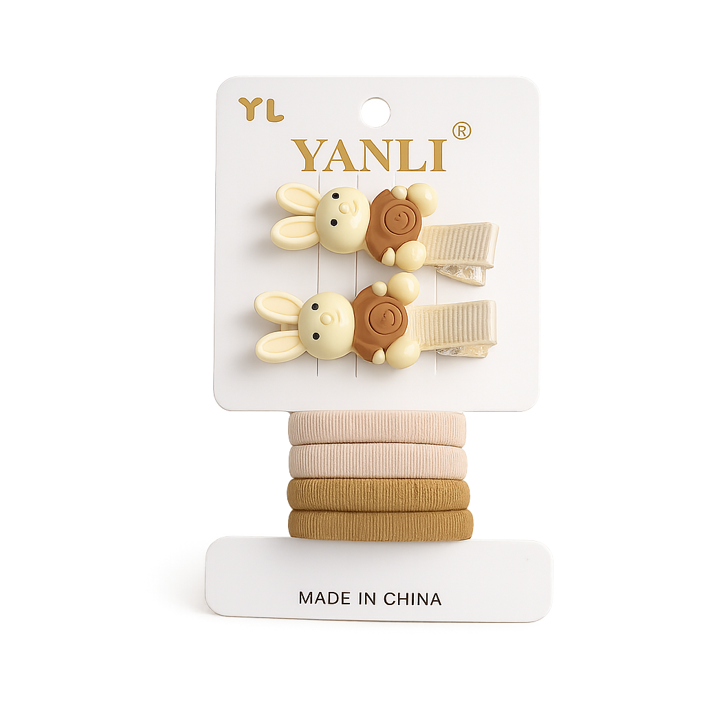 Lot d’Accessoires Cheveux Bébé – Barrettes Lapin &amp; Élastiques