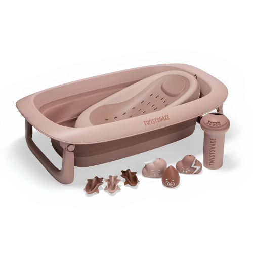 Twistshake Baignoire, Transat de Bain, Rinceur & 6 Jouets – Faded Pink