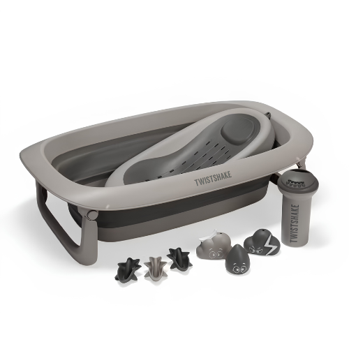 Twistshake Baignoire, Transat de Bain, Rinceur &amp; 6 Jouets – Faded Grey