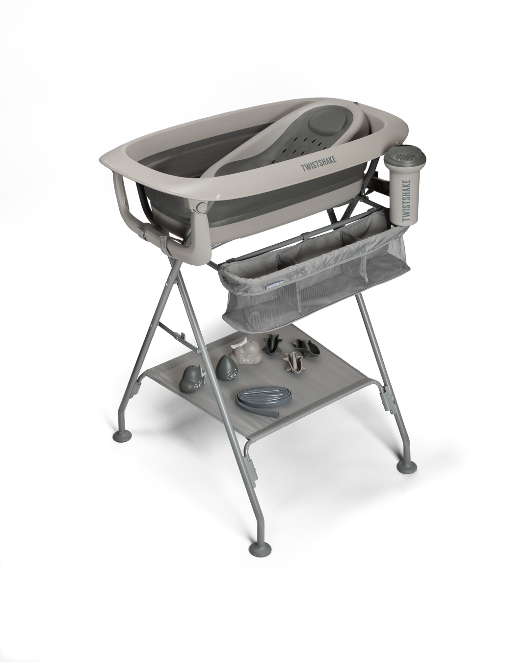 Twistshake Baignoire, Transat de Bain, Rinceur &amp; 6 Jouets – Faded Grey