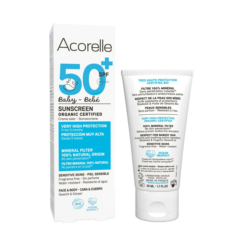 Crème solaire bébé SPF 50 – Protection minérale