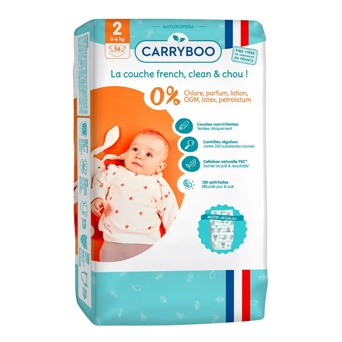 CARRYBOO-Couches bébé écologique T2 (3-6 Kg) x 56 pièces - Image #1