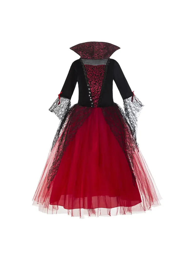 Robe de vampire rouge et noire spéciale halloween pour filles