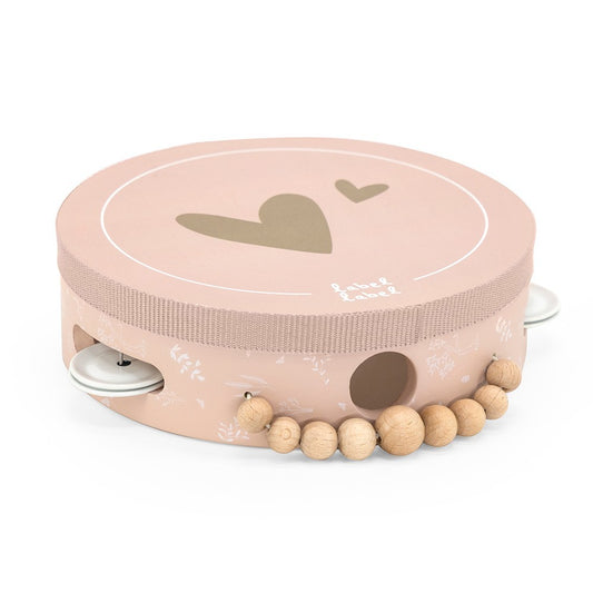 Tambourin en bois - Rose +12M