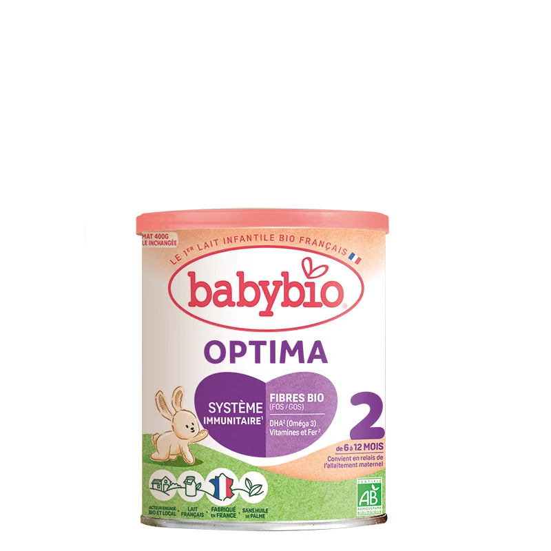 Babybio Optima 2 – Lait de suite bio 2ᵉ âge avec fibres (400 g)