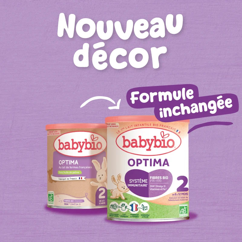 Babybio Optima 2 – Lait de suite bio 2ᵉ âge avec fibres (400 g)