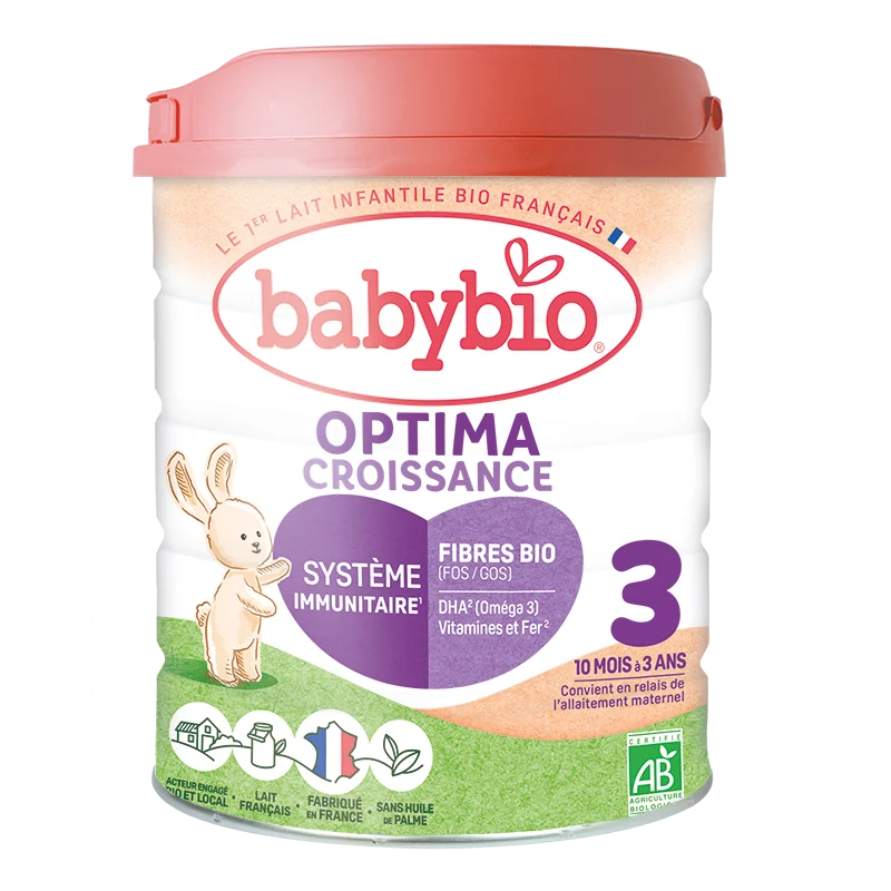 Babybio Optima 3 Croissance – Lait bio avec fibres (à partir de 10 mois)