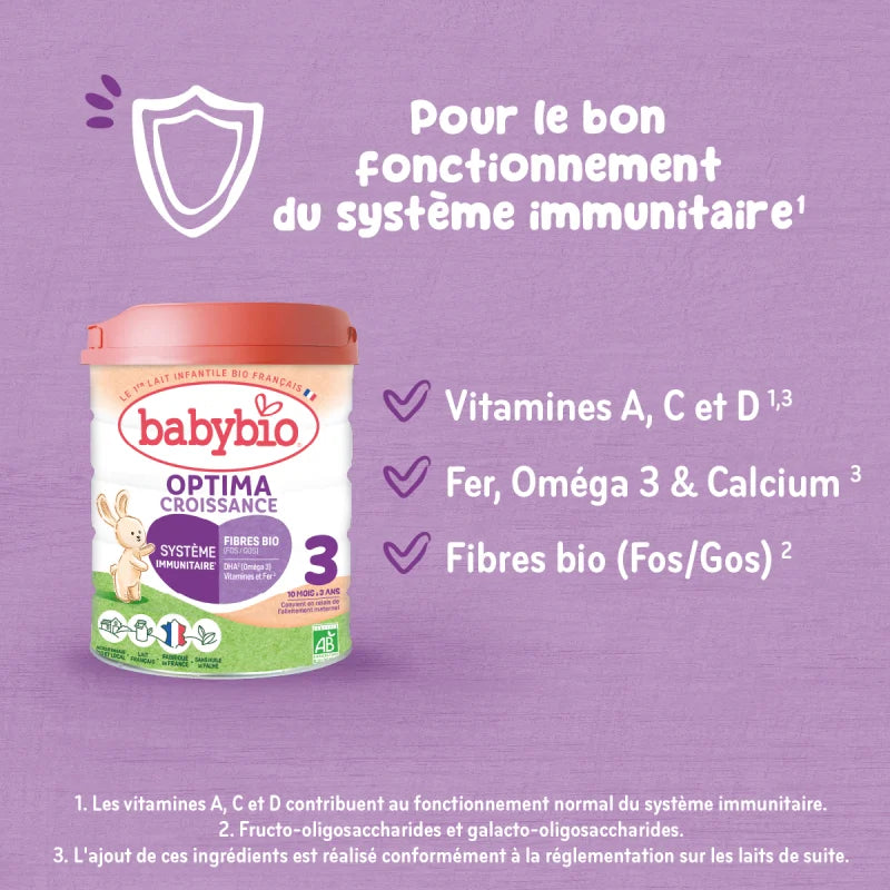Babybio Optima 3 Croissance – Lait bio avec fibres (à partir de 10 mois)