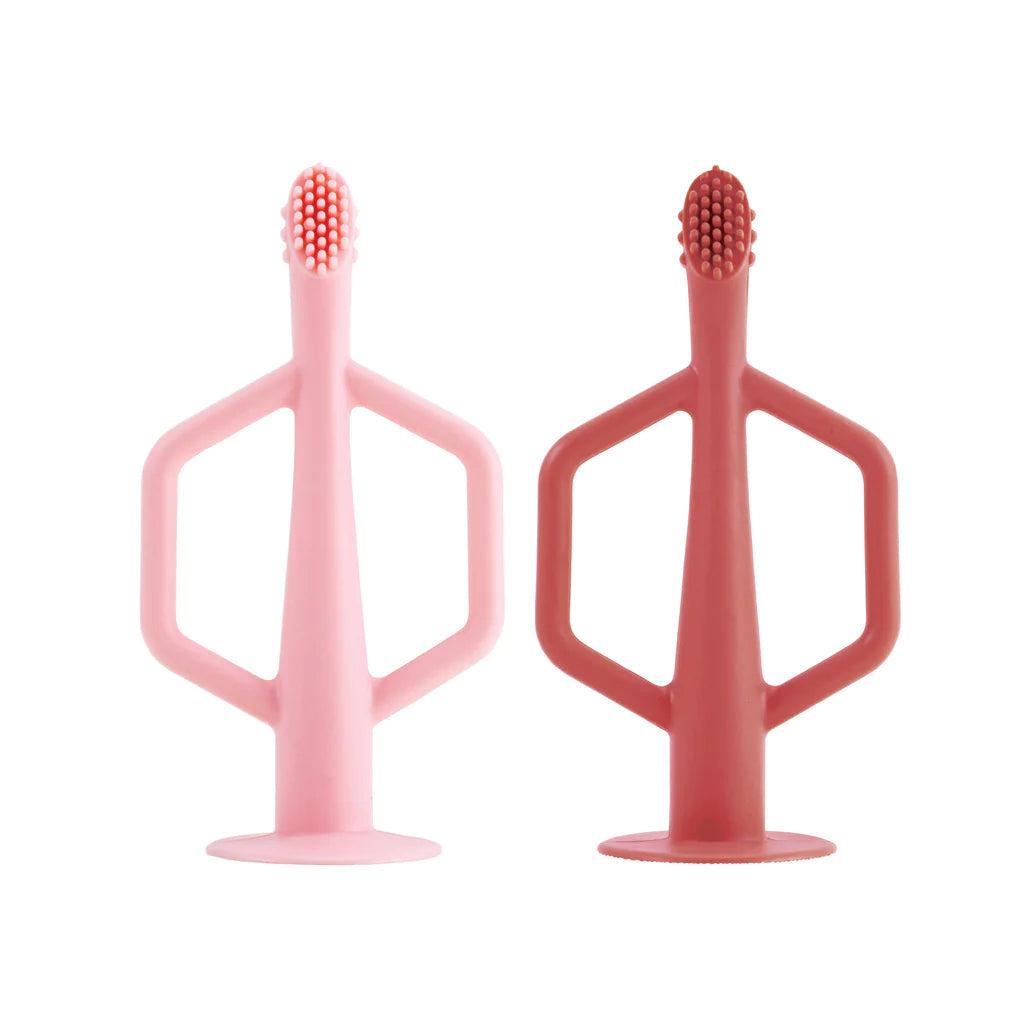 Lot de 2 brosses à dents d'apprentissage en silicone - Rose / Bordeau - Image #1