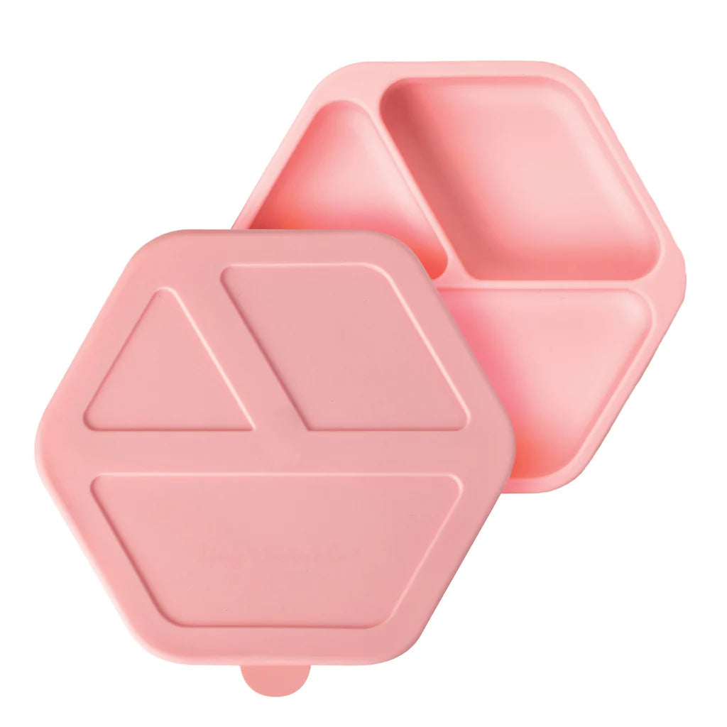 Assiette compartimentée avec couvercle en silicone - Rose - Image #1